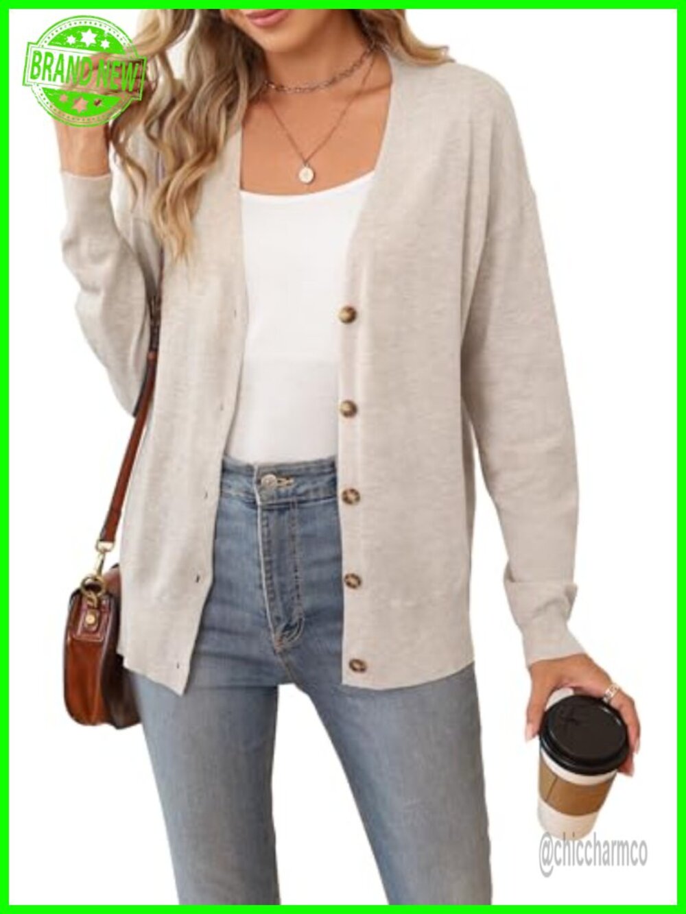 Wool Blend Oversized Lightweight Cardigan Button V-Neck Spring Layering Sweater